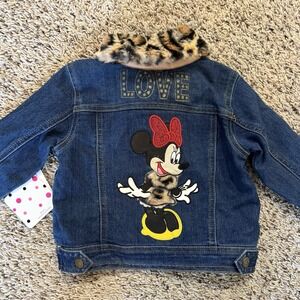 Minnie Mouse‎ Denim Jacket Size 3T Leopard Faux Fur Collar